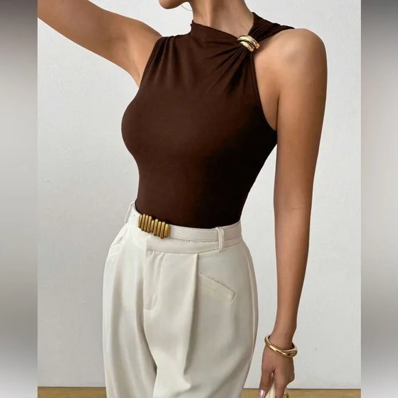 Rust Brown Asymmetrical Women Top